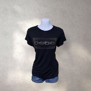 Bebe Black Rhinestoned Logo Top